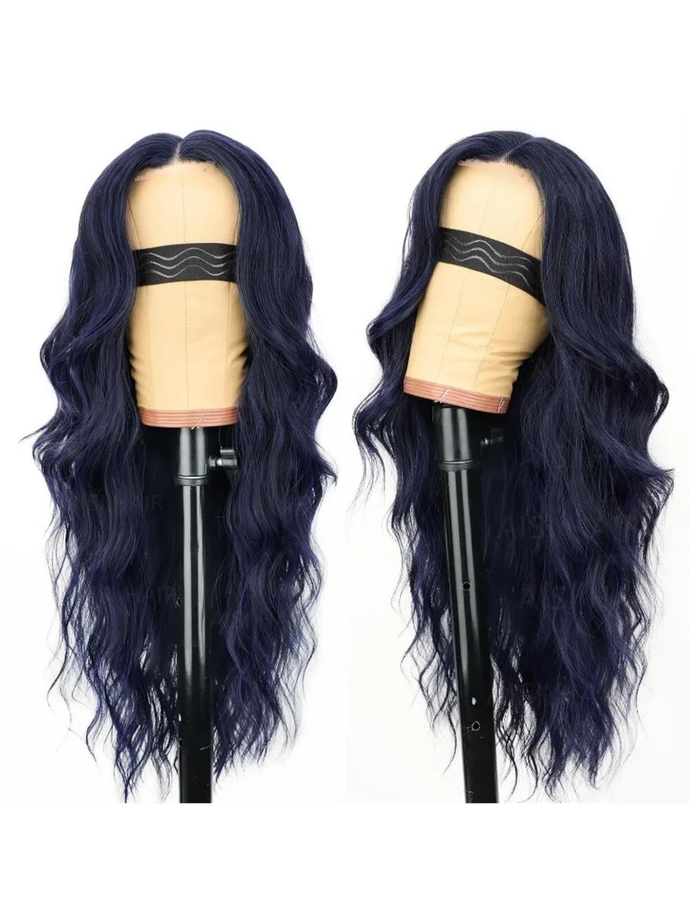 Women's Dark Blue Lace Hairline 26 Inch Synthetic Heat Resistant Wavy Wigs